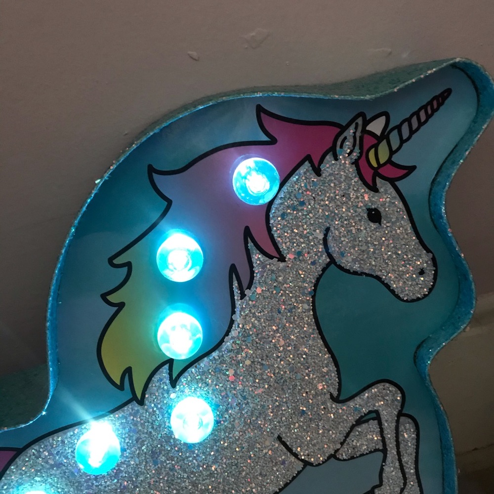 Unicorn Marquee LED Light Blue White Pink Glitter Hanging Wall Art by Justice - Picture 14 of 16